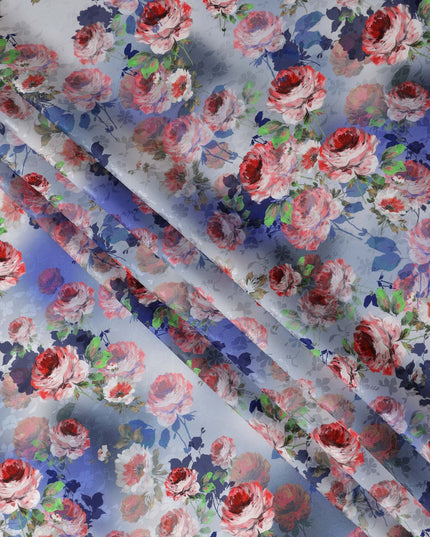 Periwinkle Lavender Blue Floral Silk Satin Fabric 110cm