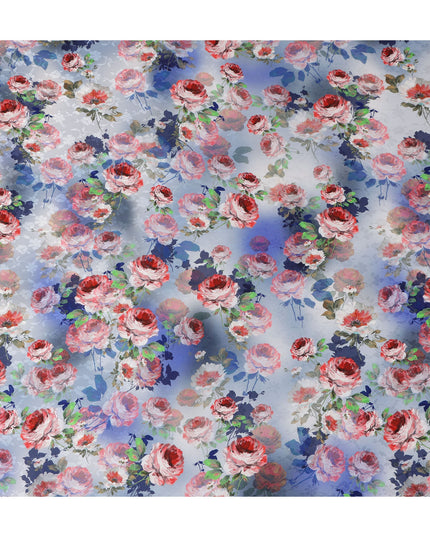 Periwinkle Lavender Blue Floral Silk Satin Fabric 110cm