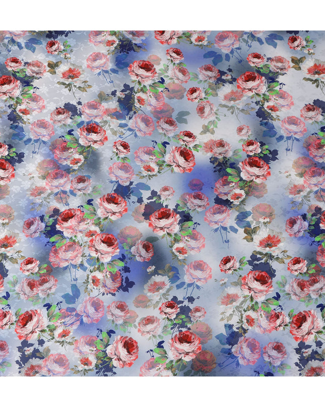 Periwinkle Lavender Blue Floral Silk Satin Fabric 110cm