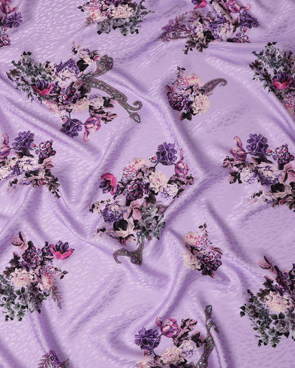 Lilac Lavender Purple Bouquet Silk Satin Fabric 140cm