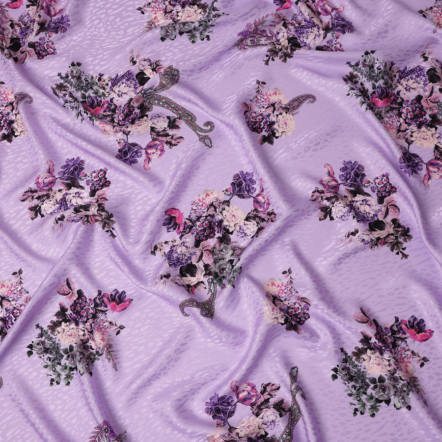 Lilac Lavender Purple Bouquet Silk Satin Fabric 140cm