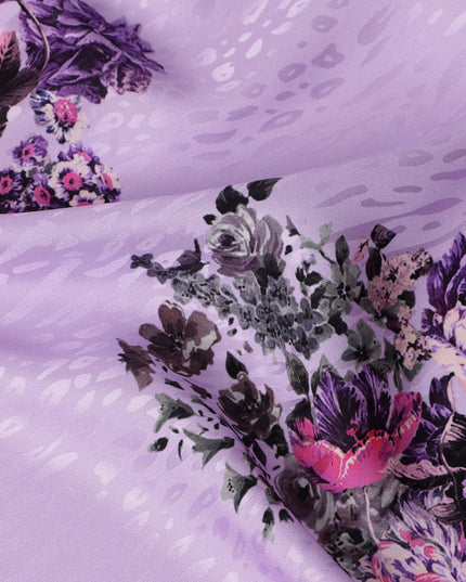 Lilac Lavender Purple Bouquet Silk Satin Fabric 140cm