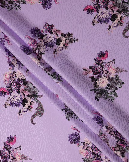 Lilac Lavender Purple Bouquet Silk Satin Fabric 140cm