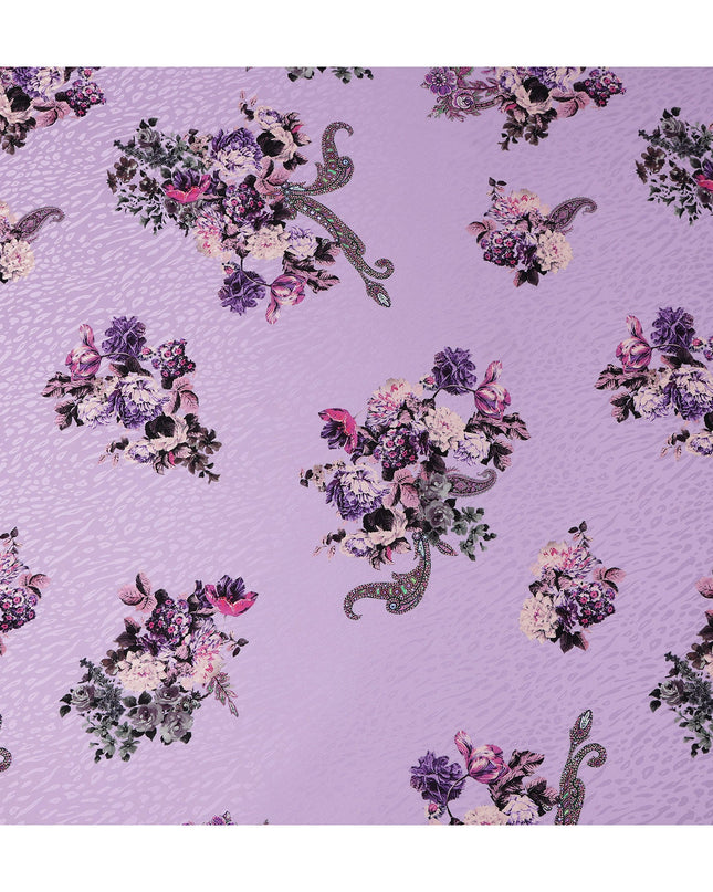 Lilac Lavender Purple Bouquet Silk Satin Fabric 140cm