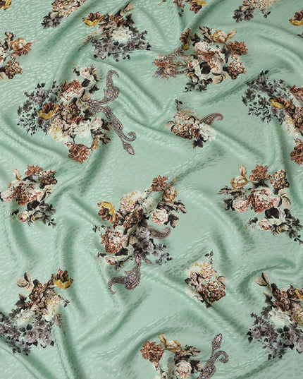Soft Mint Green Bouquet Silk Satin Fabric 140cm