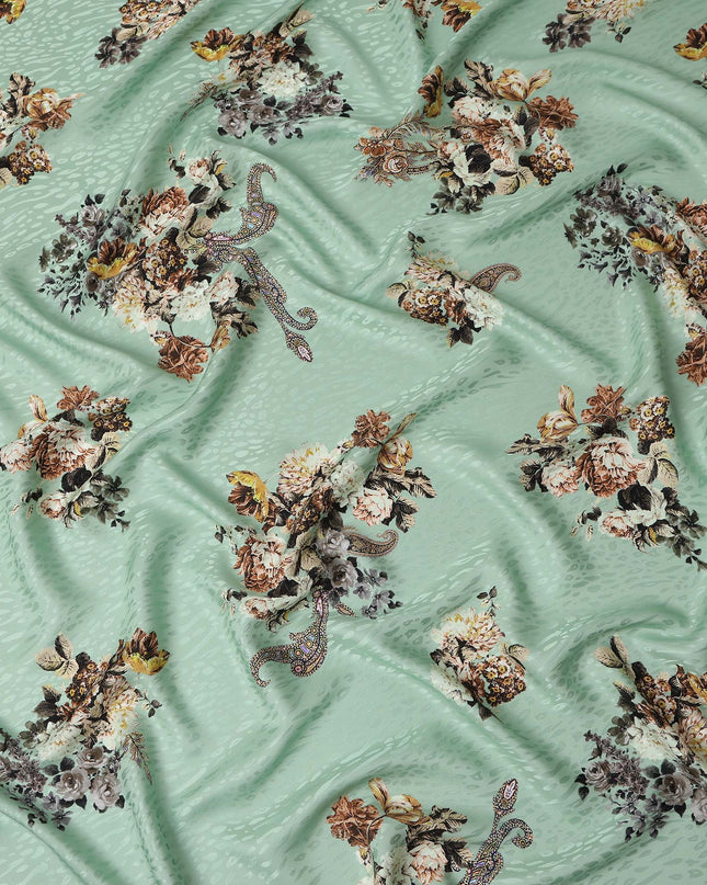 Soft Mint Green Bouquet Silk Satin Fabric 140cm