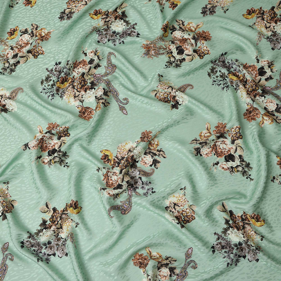 Soft Mint Green Bouquet Silk Satin Fabric 140cm