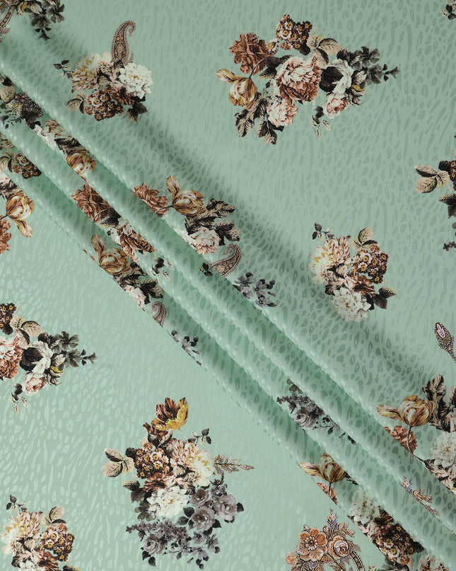 Soft Mint Green Bouquet Silk Satin Fabric 140cm