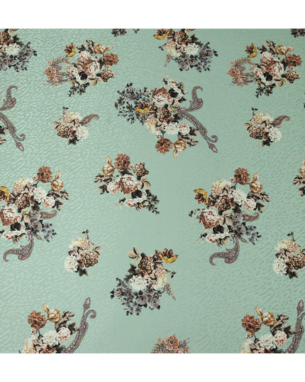 Soft Mint Green Bouquet Silk Satin Fabric 140cm