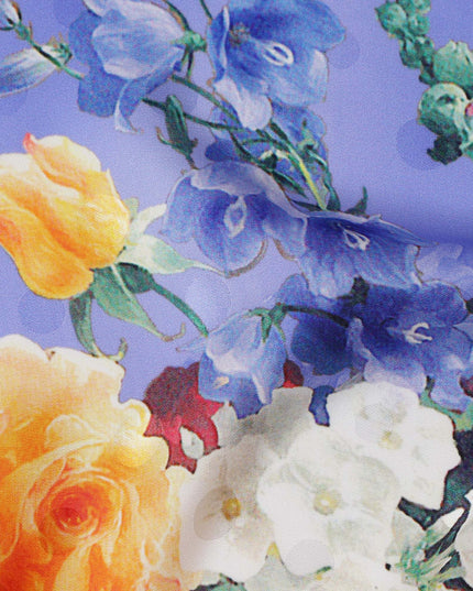 Periwinkle Blue Floral Silk Satin Fabric 110cm