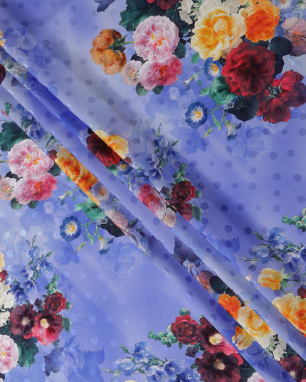 Periwinkle Blue Floral Silk Satin Fabric 110cm