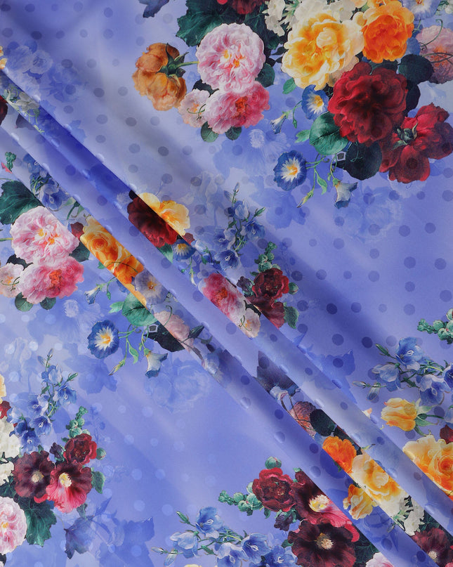 Periwinkle Blue Floral Silk Satin Fabric 110cm