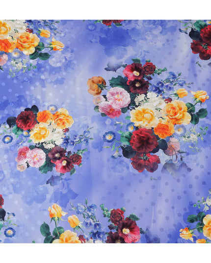 Periwinkle Blue Floral Silk Satin Fabric 110cm