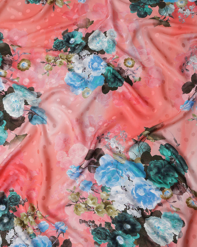 Coral Salmon Pink Floral Silk Satin Fabric 140cm