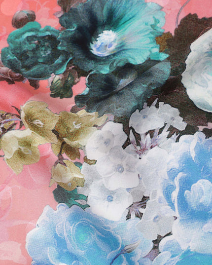 Coral Salmon Pink Floral Silk Satin Fabric 140cm
