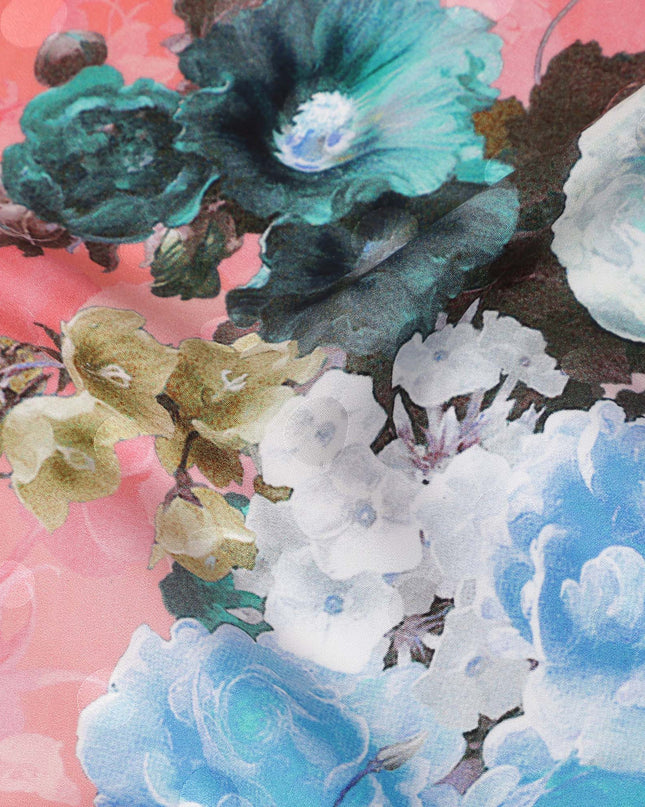 Coral Salmon Pink Floral Silk Satin Fabric 140cm