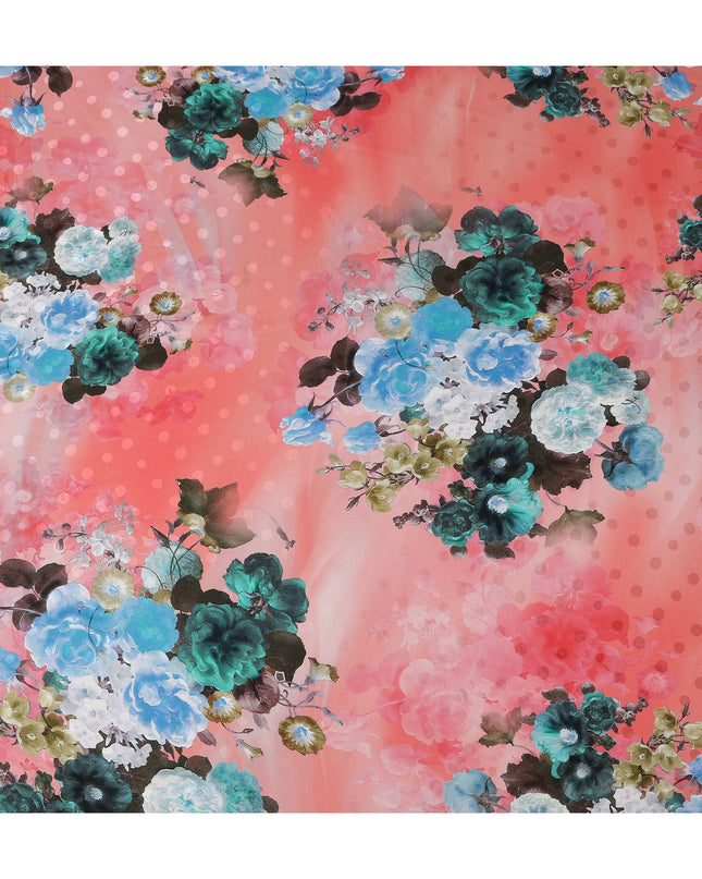Coral Salmon Pink Floral Silk Satin Fabric 140cm