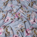 Dusty Blue Grey Floral Silk Satin Fabric 140cm