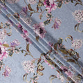 Dusty Blue Grey Floral Silk Satin Fabric 140cm