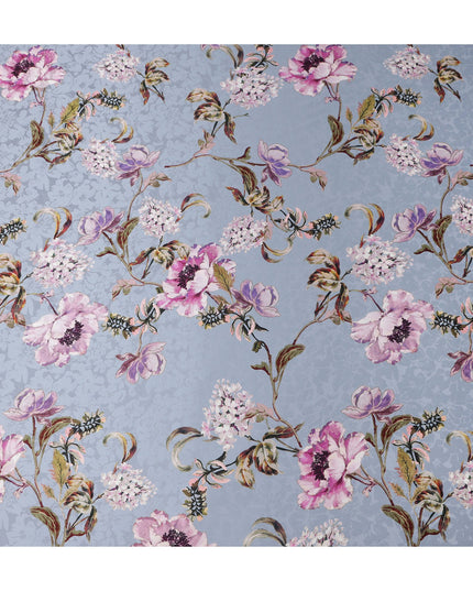 Dusty Blue Grey Floral Silk Satin Fabric 140cm