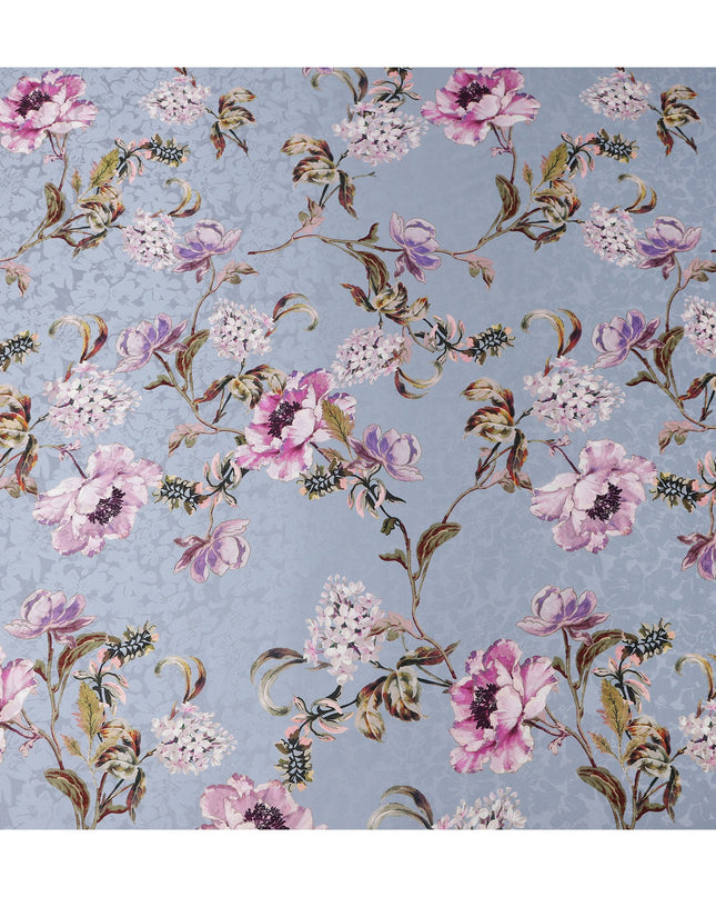 Dusty Blue Grey Floral Silk Satin Fabric 140cm