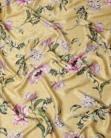 Golden Yellow Floral Silk Satin Fabric 140cm