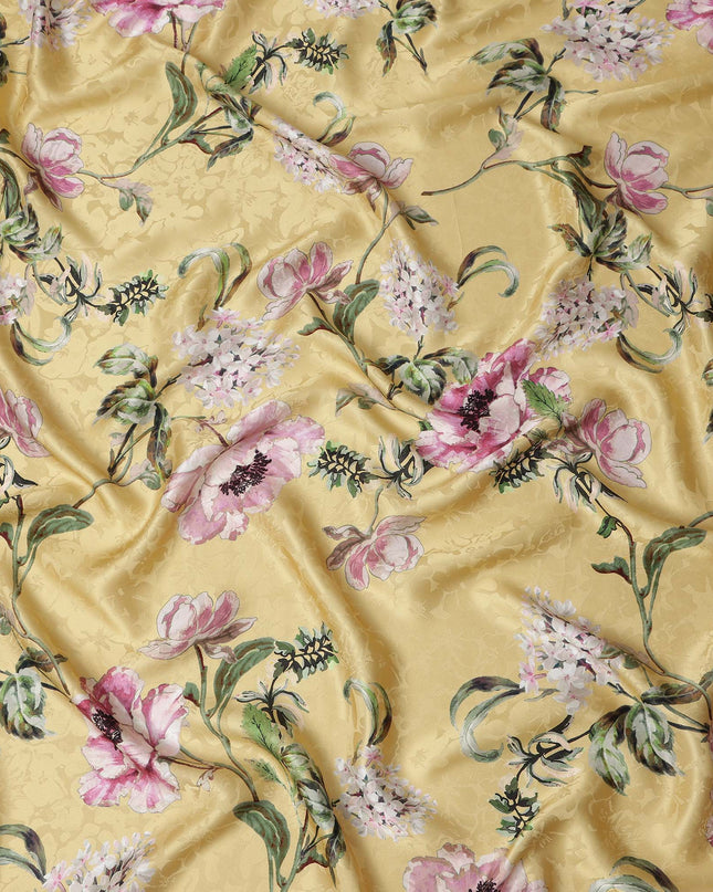 Golden Yellow Floral Silk Satin Fabric 140cm
