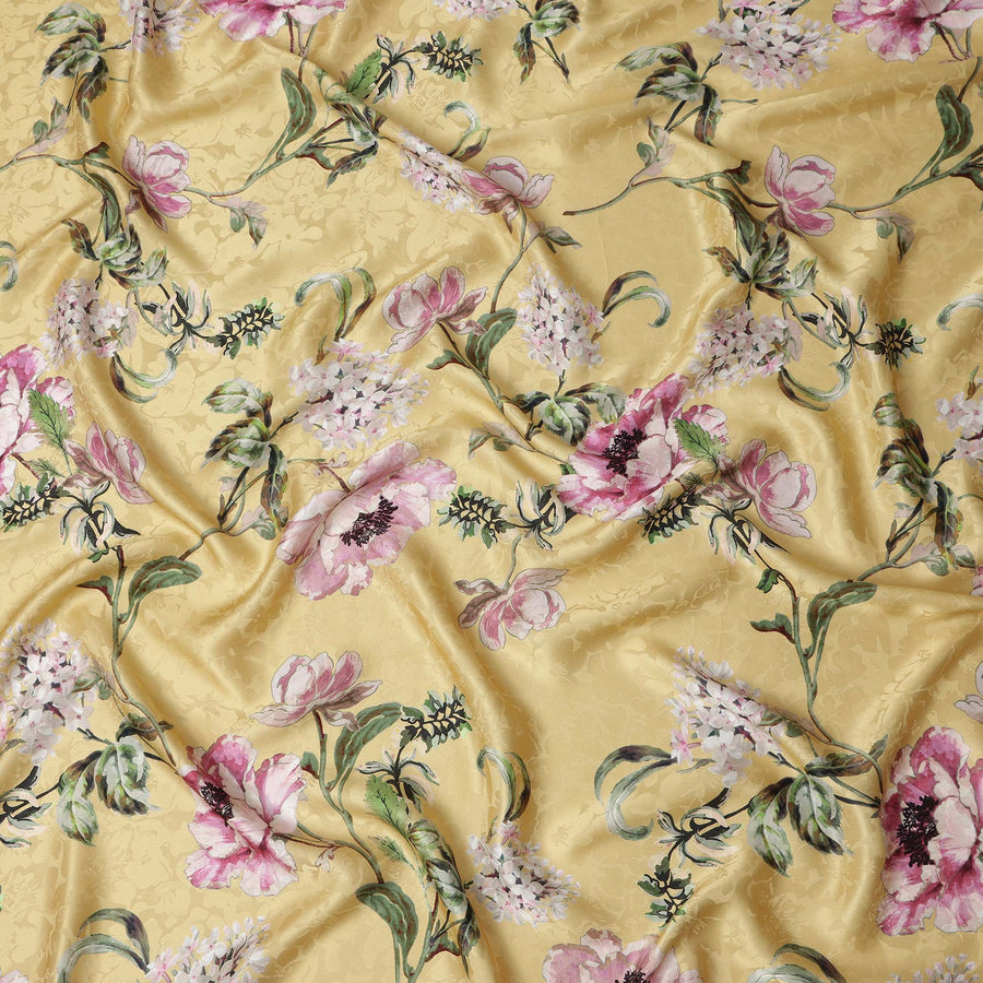 Golden Yellow Floral Silk Satin Fabric 140cm