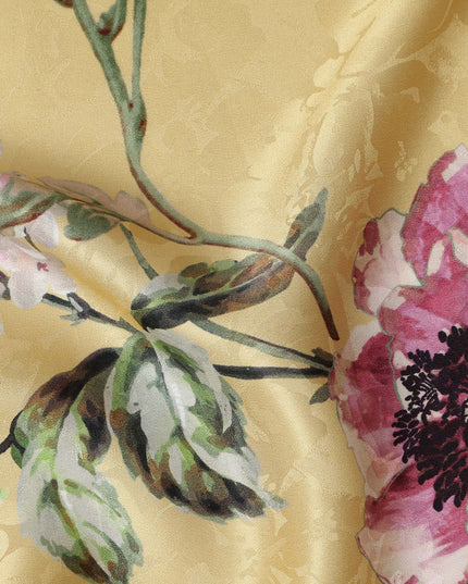 Golden Yellow Floral Silk Satin Fabric 140cm