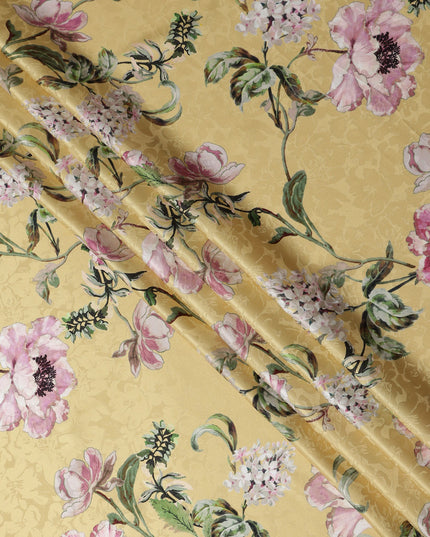 Golden Yellow Floral Silk Satin Fabric 140cm