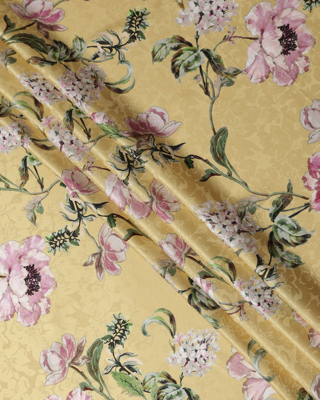 Golden Yellow Floral Silk Satin Fabric 140cm
