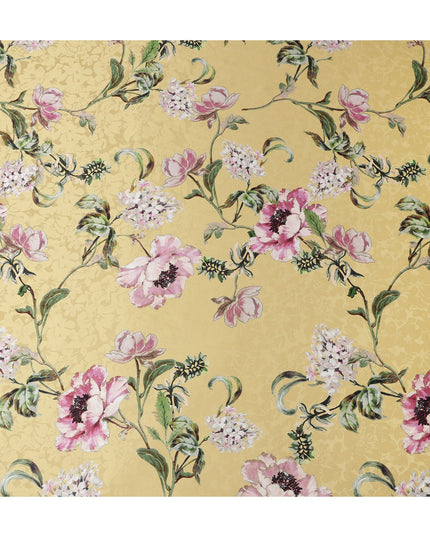 Golden Yellow Floral Silk Satin Fabric 140cm
