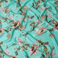 Turquoise Teal Green Floral Silk Satin Fabric 140cm