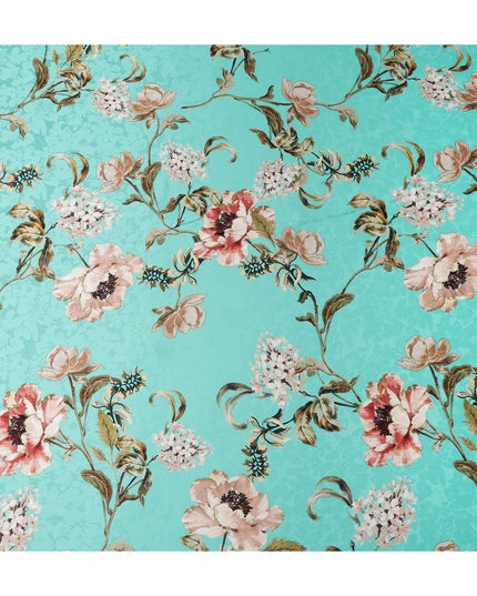 Turquoise Teal Green Floral Silk Satin Fabric 140cm