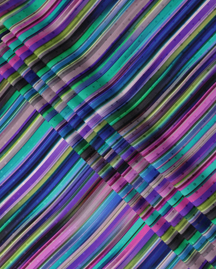 Multicolor Stripe Silk Satin Fabric 140cm