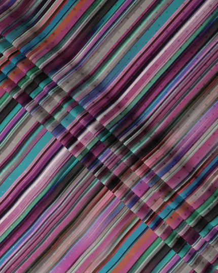 Multicolor Stripe Silk Satin Fabric 140cm