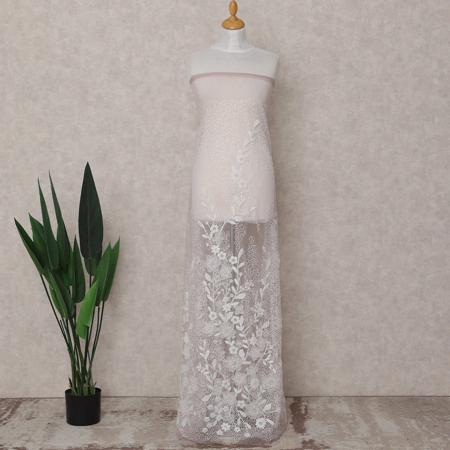 Blush Pink Floral Tulle Fabric 140cm Korea