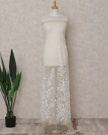 Ivory White Floral Tulle Fabric 140cm Korea