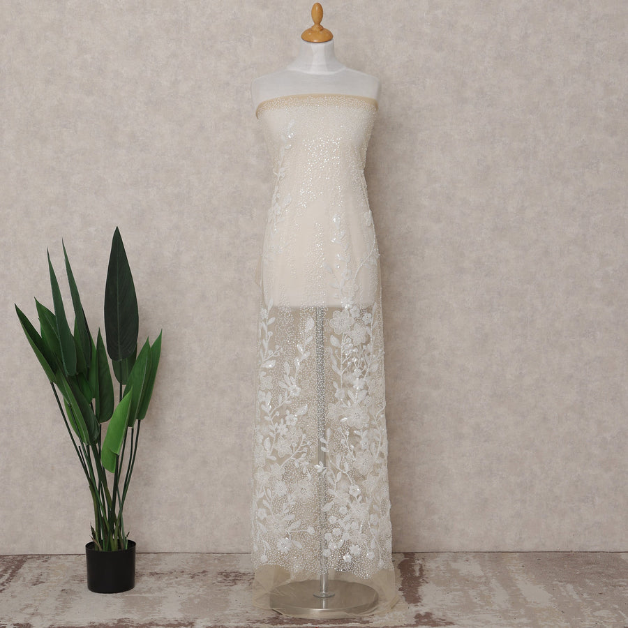 Ivory White Floral Tulle Fabric 140cm Korea