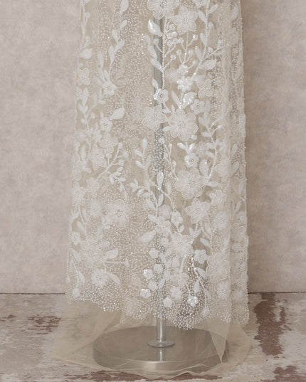 Ivory White Floral Tulle Fabric 140cm Korea