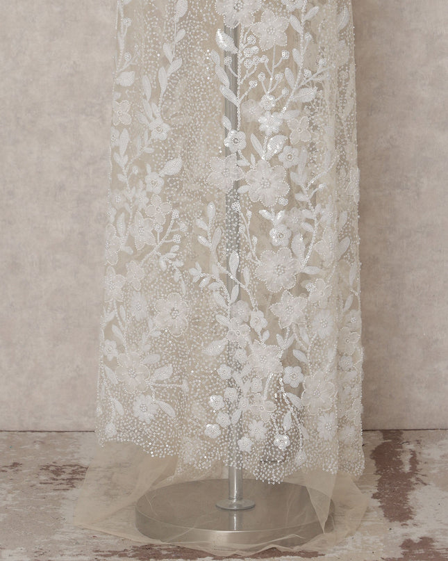 Ivory White Floral Tulle Fabric 140cm Korea