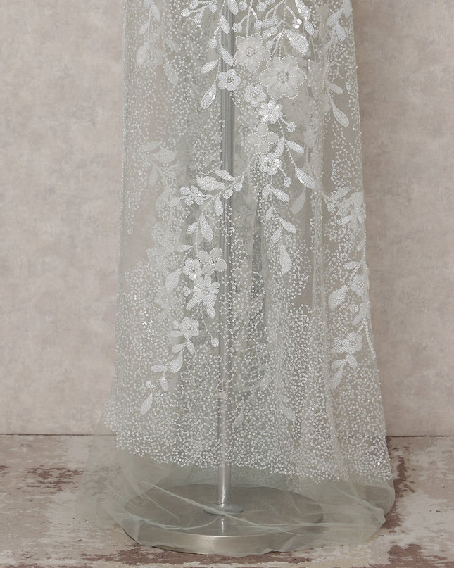 Silver Grey Floral Tulle Fabric 140cm Korea