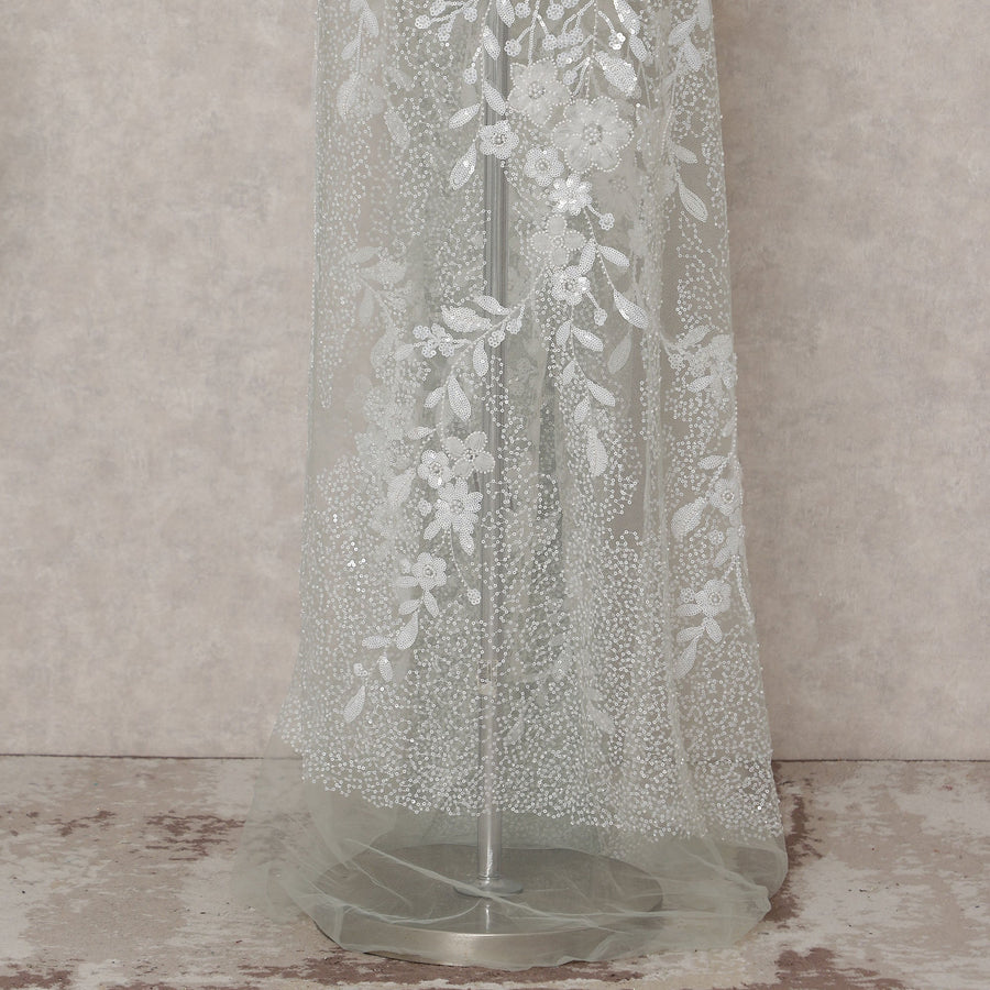 Silver Grey Floral Tulle Fabric 140cm Korea