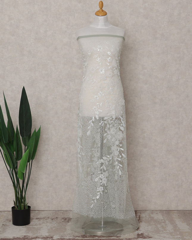 Silver Grey Floral Tulle Fabric 140cm Korea