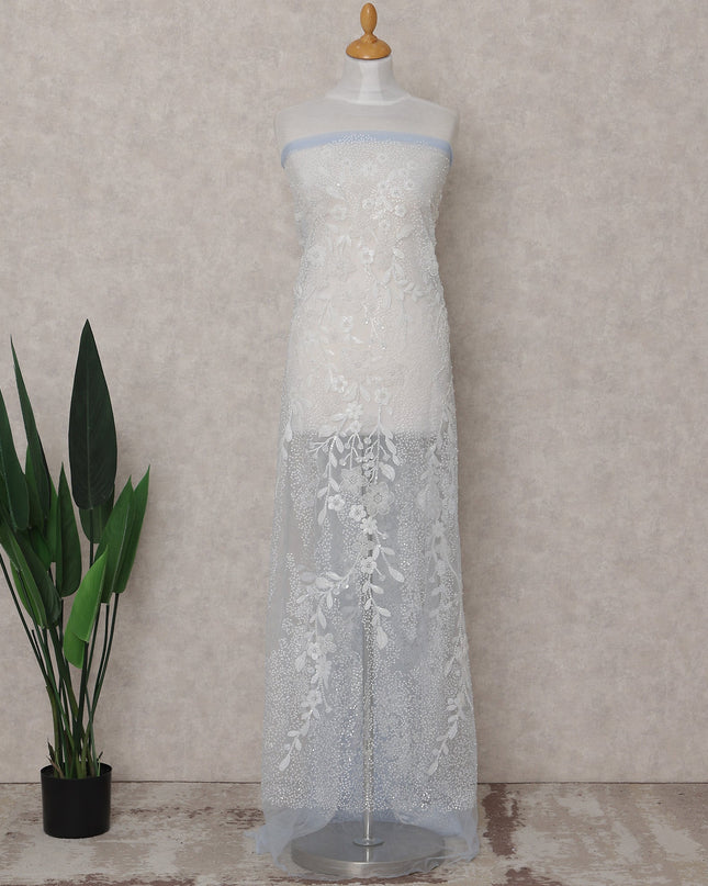 Light Blue Floral Tulle Fabric 140cm Korea