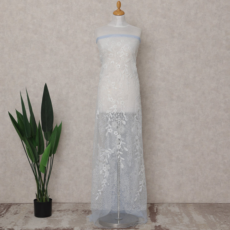 Light Blue Floral Tulle Fabric 140cm Korea