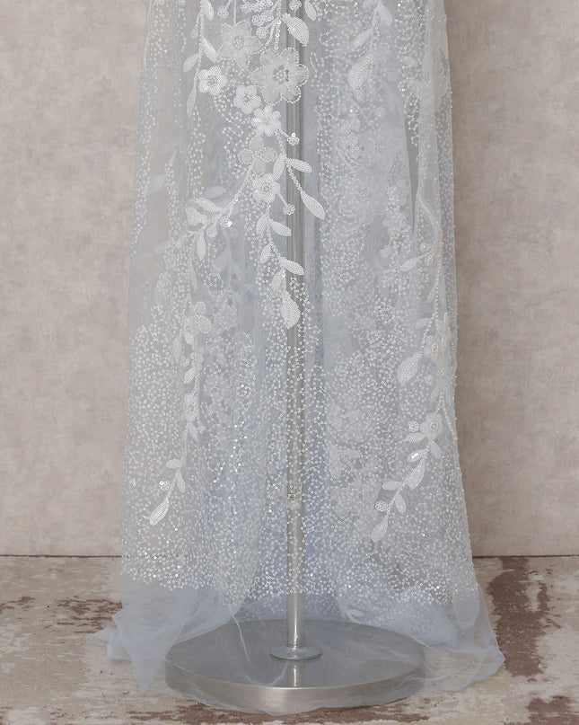 Light Blue Floral Tulle Fabric 140cm Korea