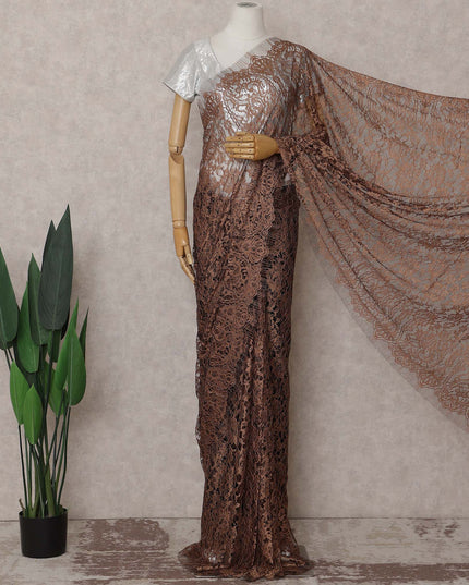 Chocolate Brown French Chantilly Lace Saree