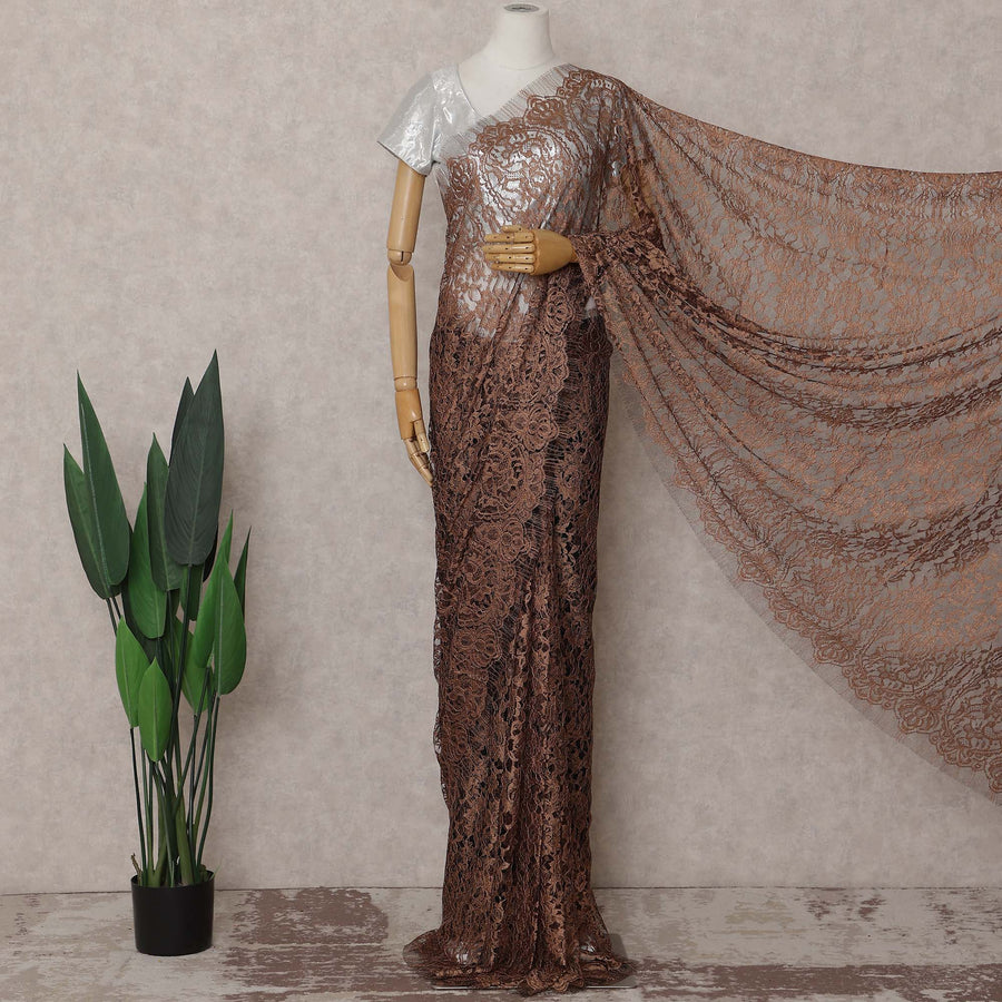 Chocolate Brown French Chantilly Lace Saree