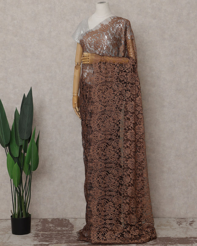 Chocolate Brown French Chantilly Lace Saree